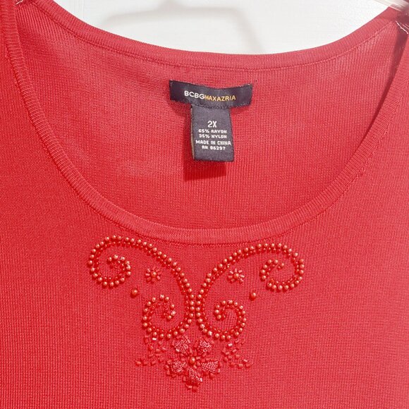 Red (Cranberry) Embroidered Beaded Cardigan Set by BCBGMazazria Sz 2X - Picture 5 of 15